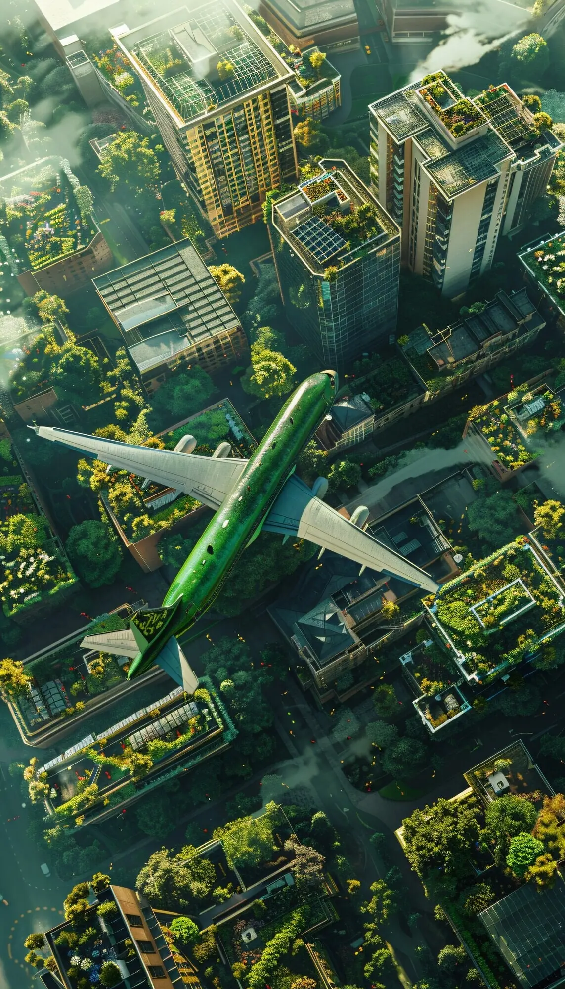 Nachhaltiges Energiekonzept mit grünem Flugzeug